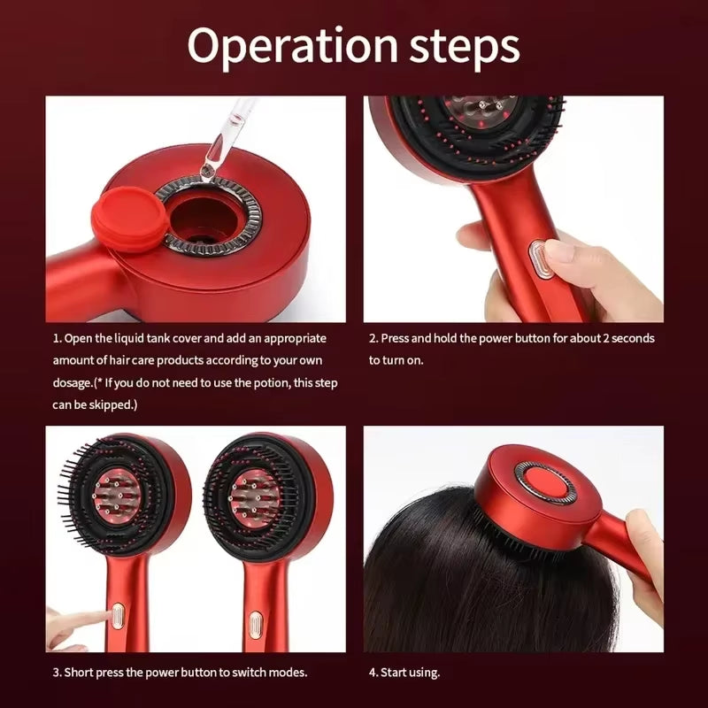 Three-Mode Electric Massage Comb with Red Light Therapy for Hair Follicle Stimulation and Essence Oil Application